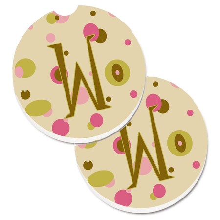 Carolines Treasures Letter W Initial Monogram Tan Dots Set of 2 Cup Holder Car Coaster CJ1004-WCARC